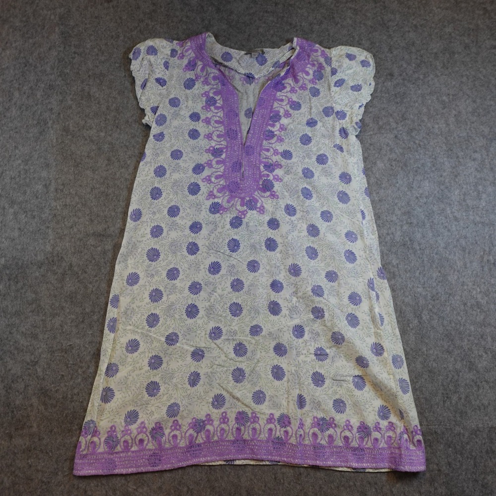 Calypso St Barth Dress Women Small Purple Floral Embroidered Cotton VNeck Mini